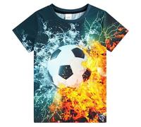 Camiseta fresca de manga corta para niños con patrón de llama dinámica para juego de ocio, azul, 6-7 años