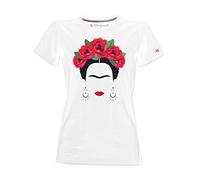 Camiseta - Frida Kalho estilizada con Rosas Rojas y aretes - Mujer - Blanco - L
