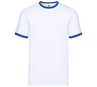 Camiseta Fruit of the Loom para hombre Valueweight Ringer T 61-168-0, blanco y azul, XL
