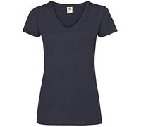 Camiseta Fruit of the Loom SS047, con cuello en V, ajustada, para mujer Azul Deep Navy Medium