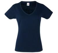 Camiseta Fruit of the Loom SS047, con cuello en V, ajustada, para mujer Azul Deep Navy Medium