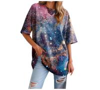 Camiseta Galaxy para mujer 3D con estampado de galaxia, camisetas con purpurina, blusa de moda cielo estrellado, cuello redondo, manga corta, tops para planetas, universo, ropa Galaxy Carnaval