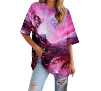 Camiseta Galaxy para mujer 3D con estampado de galaxia, camisetas con purpurina, blusa de moda cielo estrellado, cuello redondo, manga corta, tops para planetas, universo, ropa Galaxy Carnaval