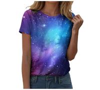 Camiseta Galaxy para mujer 3D con estampado de galaxia, diseño gráfico de cielo, cielo estrellado, espacio exterior, carnaval, disfraz, camiseta de manga corta, cuello redondo, parte superior para