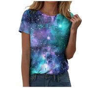 Camiseta Galaxy para mujer 3D con estampado de galaxia, diseño gráfico de cielo, cielo estrellado, espacio exterior, carnaval, disfraz, camiseta de manga corta, cuello redondo, parte superior para