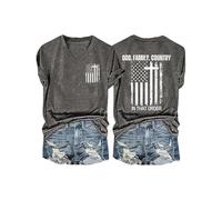 Camiseta genérica de manga corta para mujer con estampado de cruz con texto "God Family Country in That Order Cross Faith", gris, S