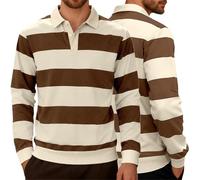 Camiseta genérica de manga larga para hombre, camiseta para hombre, estilo de negocios, informal, de malla a rayas, corte atlético cómodo, cuello abotonado para las salidas de fin de semana