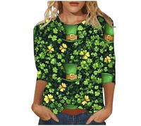 Camiseta genérica de manga para mujer de San Patricio Irlandés del Día Cuello Redondo Blusa de Cuatro Hojas Trébol Impreso Verde Portafelicidad Escocesa Trajes Ropa Festivos Fiesta Temática, Ao2green