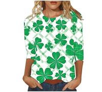Camiseta genérica de manga para mujer de San Patricio Irlandés del Día Cuello Redondo Blusa de Cuatro Hojas Trébol Impreso Verde Portafelicidad Escocesa Trajes Ropa Festivos Fiesta Temática, Ao3green
