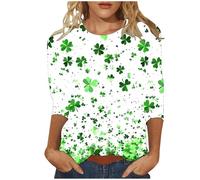 Camiseta genérica de manga para mujer de San Patricio Irlandés del Día Cuello Redondo Blusa de Cuatro Hojas Trébol Impreso Verde Portafelicidad Escocesa Trajes Ropa Festivos Fiesta Temática, Ao2mint