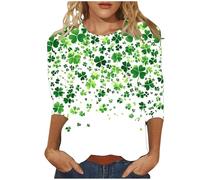 Camiseta genérica de manga para mujer de San Patricio Irlandés del Día Cuello Redondo Blusa de Cuatro Hojas Trébol Impreso Verde Portafelicidad Escocesa Trajes Ropa Festivos Fiesta Temática, Ao3white