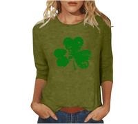 Camiseta genérica de manga para mujer de San Patricio Irlandés del Día Cuello Redondo Blusa de Cuatro Hojas Trébol Impreso Verde Portafelicidad Escocesa Trajes Ropa Festivos Fiesta Temática, Ao1jn, M