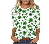 Camiseta genérica de manga para mujer de San Patricio Irlandés del Día Cuello Redondo Blusa de Cuatro Hojas Trébol Impreso Verde Portafelicidad Escocesa Trajes Ropa Festivos Fiesta Temática, Ao3jn