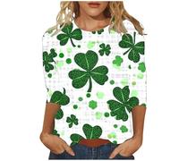Camiseta genérica de manga para mujer de San Patricio Irlandés del Día Cuello Redondo Blusa de Cuatro Hojas Trébol Impreso Verde Portafelicidad Escocesa Trajes Ropa Festivos Fiesta Temática, Ao2white