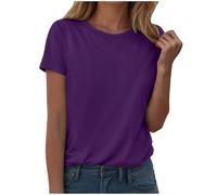 Camiseta genérica holgada e informal de manga corta y cuello redondo para mujer, color sólido, colección Primavera y verano, camiseta personalizable, morado, M