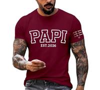 Camiseta genérica para hombre Super Papa impresa camisa de día del padre camiseta de letras divertidas para papá, ropa casual superior para padres, camisa deportiva y ocio de manga corta, Vino azul, S