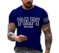 Camiseta genérica para hombre Super Papa impresa camisa de día del padre camiseta de letras divertidas para papá, ropa casual superior para padres, camisa deportiva y ocio de manga corta, Azul oscuro