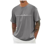 Camiseta genérica para hombre, talla grande, cuello redondo, manga corta, con impresión de la ciudad, alta básica, corte suelto, informal, superior urbano, gris, XS