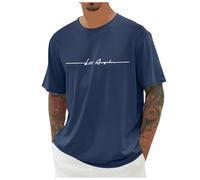 Camiseta genérica para hombre, talla grande, cuello redondo, manga corta, con impresión de la ciudad, alta básica, corte suelto, informal, superior urbano, azul marino, S