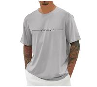 Camiseta genérica para hombre, talla grande, cuello redondo, manga corta, con impresión de la ciudad, alta básica, corte suelto, informal, superior urbano, gris claro, XXS