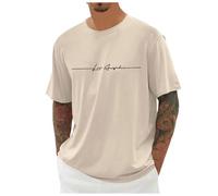 Camiseta genérica para hombre, talla grande, cuello redondo, manga corta, con impresión de la ciudad, alta básica, corte suelto, informal, superior urbano, beige, S