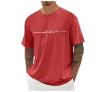 Camiseta genérica para hombre, talla grande, cuello redondo, manga corta, con impresión de la ciudad, alta básica, corte suelto, informal, superior urbano, rojo sandía, XXXXXL