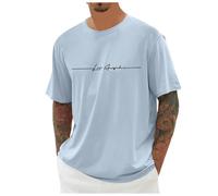 Camiseta genérica para hombre, talla grande, cuello redondo, manga corta, con impresión de la ciudad, alta básica, corte suelto, informal, superior urbano, azul claro, XXS