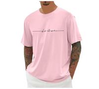 Camiseta genérica para hombre, talla grande, cuello redondo, manga corta, con impresión de la ciudad, alta básica, corte suelto, informal, superior urbano, rosa, XXXXXXL