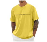 Camiseta genérica para hombre, talla grande, cuello redondo, manga corta, con impresión de la ciudad, alta básica, corte suelto, informal, superior urbano, amarillo, XS