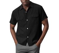 Camiseta genérica para hombre transpirable camiseta camiseta de manga corta cuello en V Camisas de vestir casual clásicas con botones camisa hombre verano ligero y fácil cuidado, A-le negro, XXL