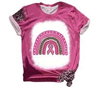 Camiseta genérica para mujer con mensaje de sensibilización de cáncer de mama, de algodón cómodo con impresión motivante para apoyo y solidaridad, rosa, S
