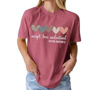 Camiseta genérica para mujer con mensaje inspirador sobre educación especial, ropa cómoda y sensibilizante, rojo, S