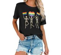 Camiseta genérica para mujer, cuello redondo, estampado de esqueleto de manga corta, camisa de verano, holgada, casual Top Streetwear casual para ciudad, camisas casuales de moda