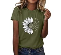 Camiseta genérica para mujer, girasol, mariposas, camisetas de mujer con estampado floral, blusa de cuello redondo y manga corta para mujer, tops casuales, naturaleza, ropa de moda para verano y