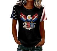 Camiseta genérica para mujer, manga 3/4, camiseta de 250 cumpleaños, EE.UU., águila, camisetas de alta patriota cómodas, blusas para uso diario y salidas, ropa de mujer a la moda, Negro122, L