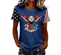 Camiseta genérica para mujer, manga 3/4, camiseta de 250 cumpleaños, EE.UU., águila, camisetas de alta patriota cómodas, blusas para uso diario y salidas, ropa de mujer a la moda, Azul122, M