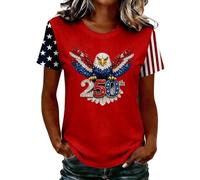 Camiseta genérica para mujer, manga 3/4, camiseta de 250 cumpleaños, EE.UU., águila, camisetas de alta patriota cómodas, blusas para uso diario y salidas, ropa de mujer a la moda, Rojo122, XXXL