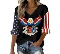 Camiseta genérica para mujer, manga 3/4, camisetas de 250 cumpleaños, EE.UU. águila, camiseta patriota cómoda, blusa para uso diario y salidas, ropa de mujer a la moda, Negro121, 4XL
