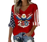Camiseta genérica para mujer, manga 3/4, camisetas de 250 cumpleaños, EE.UU. águila, camiseta patriota cómoda, blusa para uso diario y salidas, ropa de mujer a la moda, Rojo121, 5XL