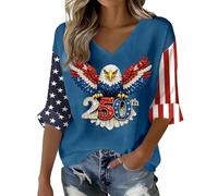 Camiseta genérica para mujer, manga 3/4, camisetas de 250 cumpleaños, EE.UU. águila, camiseta patriota cómoda, blusa para uso diario y salidas, ropa de mujer a la moda, Azul121, 5XL