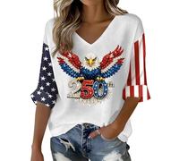 Camiseta genérica para mujer, manga 3/4, camisetas de 250 cumpleaños, EE.UU. águila, camiseta patriota cómoda, blusa para uso diario y salidas, ropa de mujer a la moda, Blanco121, XXL