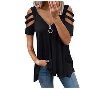 Camiseta genérica para mujer, manga corta, cuello en V, cuello en V, sexy, blusa suelta, blusa, para mujer, sexy, para botón, manga corta, túnicas básicas, Le Noir, L