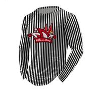 Camiseta genérica para mujer, manga larga a rayas, color rojo y blanco, con sombrero de loco bordado y inscripción Kölle am Rhing, estilo festivo retro para Carnaval de Colonia y salidas amistosas