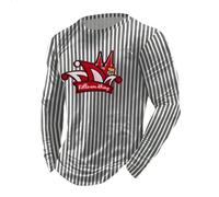 Camiseta genérica para mujer, manga larga a rayas, color rojo y blanco, con sombrero de loco bordado y inscripción Kölle am Rhing, estilo festivo retro para Carnaval de Colonia y salidas amistosas