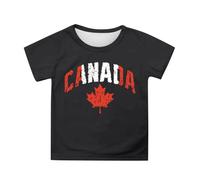 Camiseta genérica para niña, diseño canadiense, bandera impresa manga corta, cuello redondo, top casual de verano para fiesta nacional o regalo, Le Noir, 6-7 Años