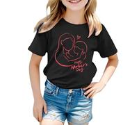 Camiseta genérica para niña, regalo de corazón, día de la madre, estampado floral, romántico, manga corta, cuello redondo, camiseta para demostrar su afección, Le Noir, 5-6 Años