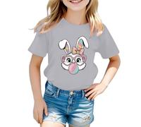 Camiseta genérica para niña, tema de Pascua, camiseta informal de manga corta, cuello redondo, con motivo de fiesta lindo para caza de huevos o regalo, gris, 6-7 Años