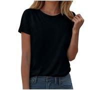 Camiseta Générique holgada e informal de manga corta y cuello redondo para mujer, color sólido, colección Primavera y verano, camiseta personalizable, Le Noir, L