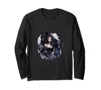 Camiseta gótica, mujer gótica con dibujo de acuarela de lobos Manga Larga