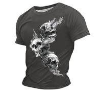 Camiseta gótica para hombre con diseño de calavera - Camiseta de manga corta oscura con efecto de humo 3D | Camiseta negra para motociclistas y fans del metal, XXL